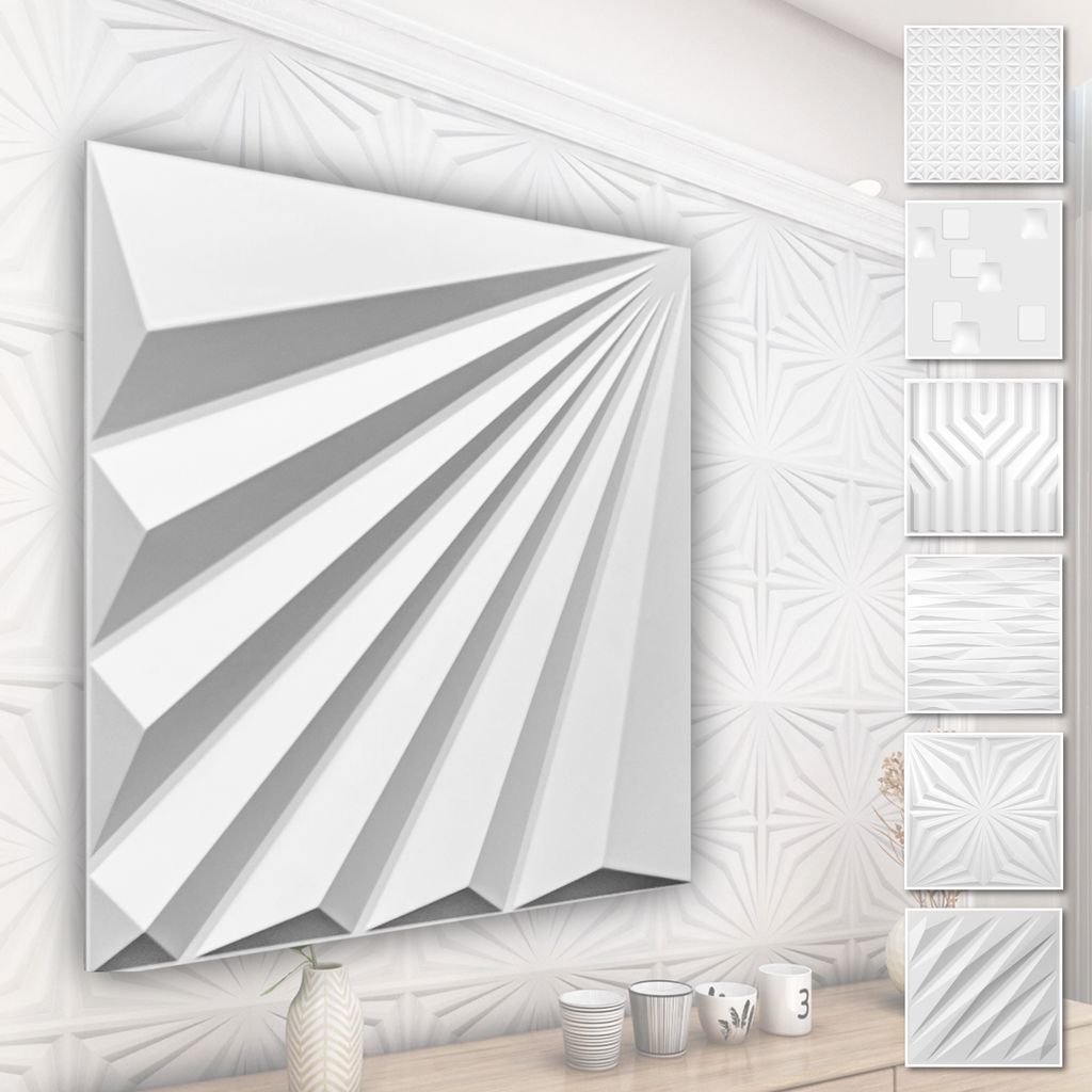 HEXIM 3D Wandpaneele, PVC Kunststoff weiß - Abstrakt Design Paneele 50x50cm Wandverkleidung (2QM HD142) Deckenpaneel Paneel Platte