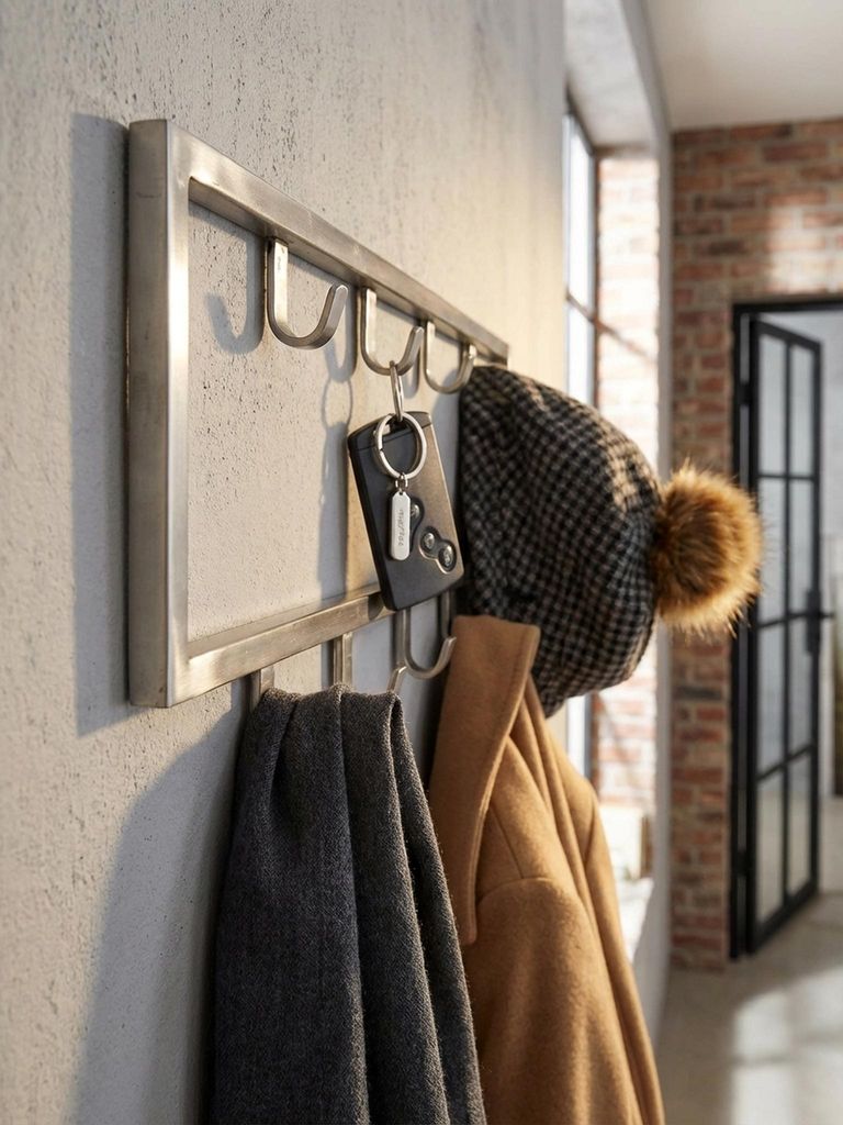 Wandgarderobe Metall Silber 50x20x4 cm Design Flurgarderobe Stahl, Hakenleiste Wandpaneel, Garderobe Wand, Garderobenleiste Flur