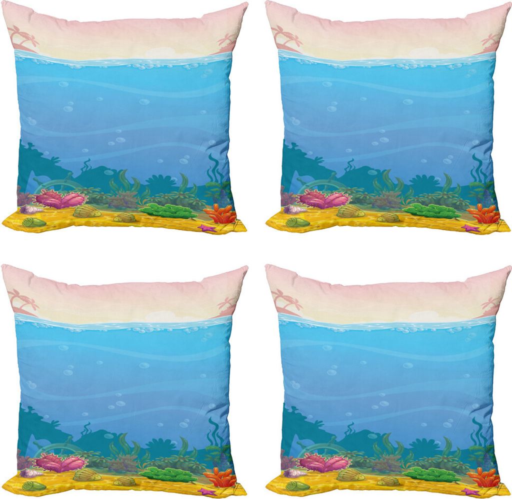 ABAKUHAUS Tiefsee Kissenbezug Set (4 Stück), Vertikal Unterwasserszene, Moderner Doppelseitiger Digitaldruck, 45 cm x 45 cm, Deep Sky Blau Multicolor
