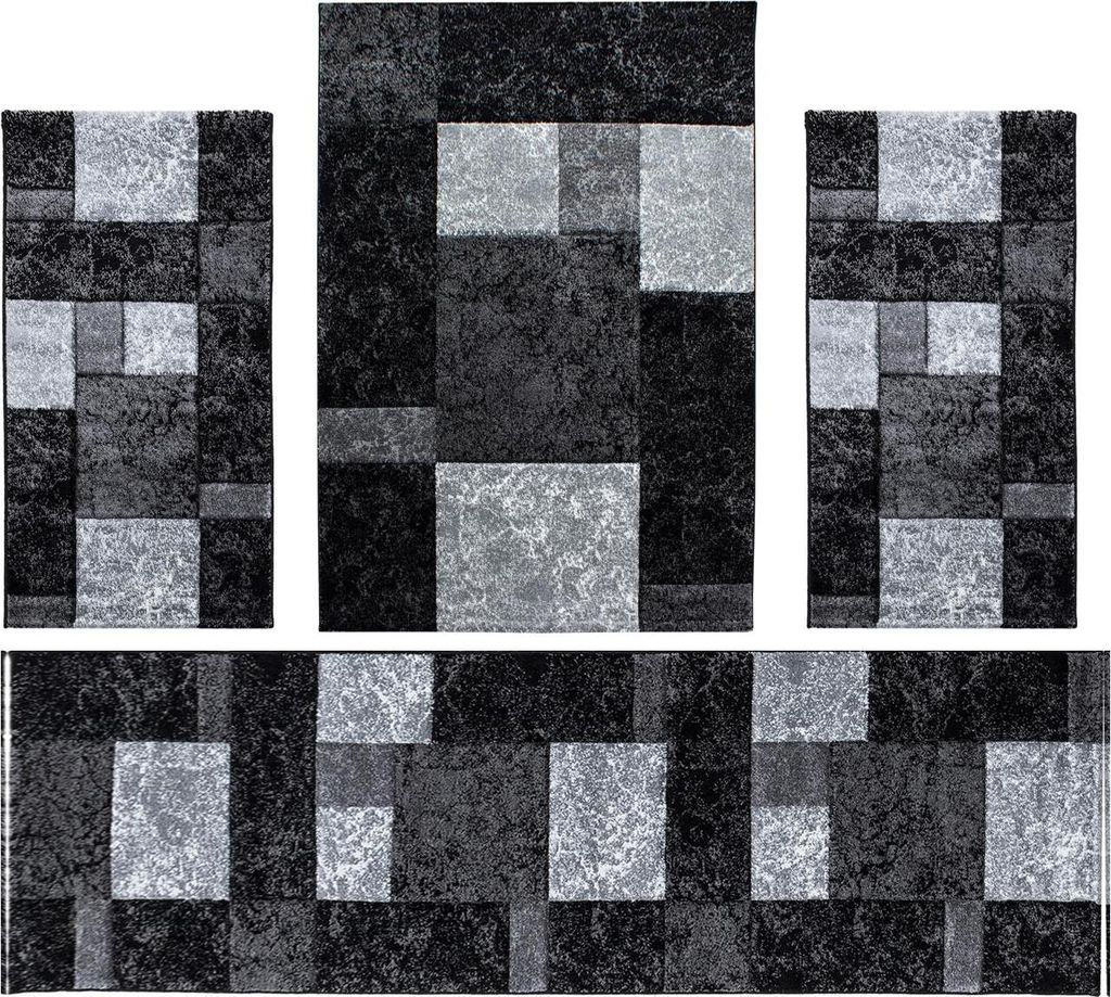 Villa Möbel Hawico Teppich-Set Schwarz - 4-teiliges Set für Ihr Zuhause, Grösse:1 x 160x230 cm + 2 x 80x150 cm + 1 x 80x300 cm