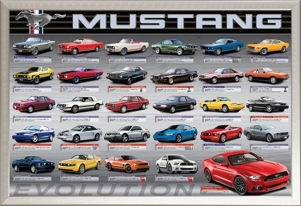 Cadre Photo Ford Mustang Argenté pour Décoration Bureau ou Salon Chic