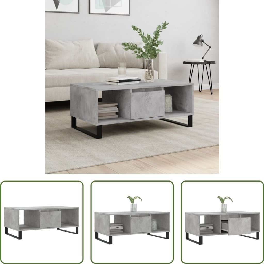 The Living Store Couchtisch Betongrau 90x50x36,5 cm Holzwerkstoff