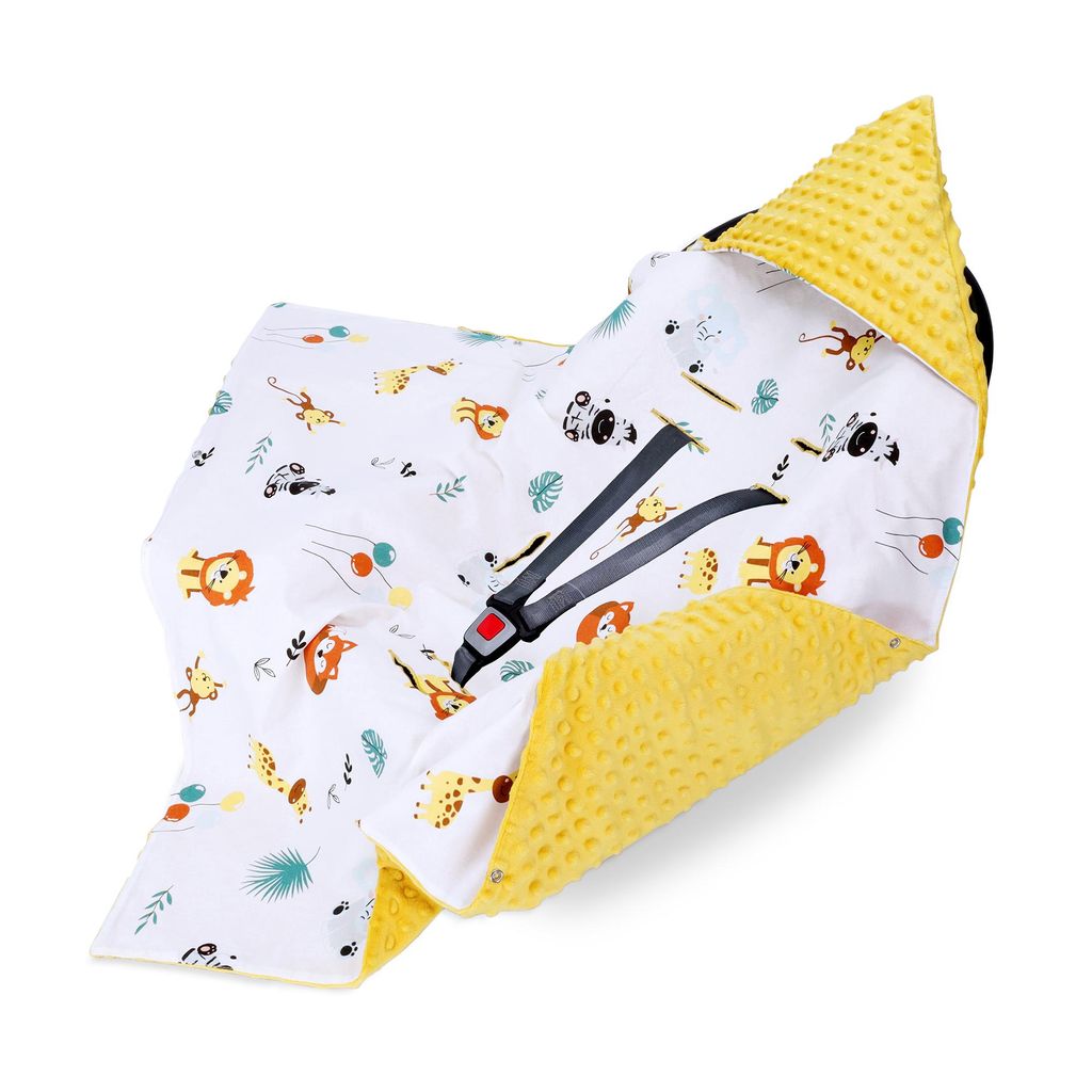 Einschlagdecke Babyschale Babydecke Kinderwagen Decke für Winter Herbst Fußsack 90x90cm Toffe Minky und Baumwolle mit Safaritiere