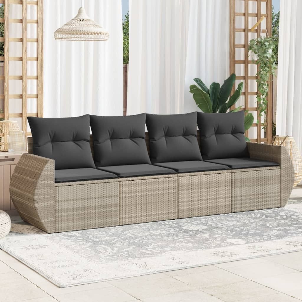 Maison Exclusive - 4-tlg. Garten-Sofagarnitur mit Kissen Hellgrau Poly Rattan
