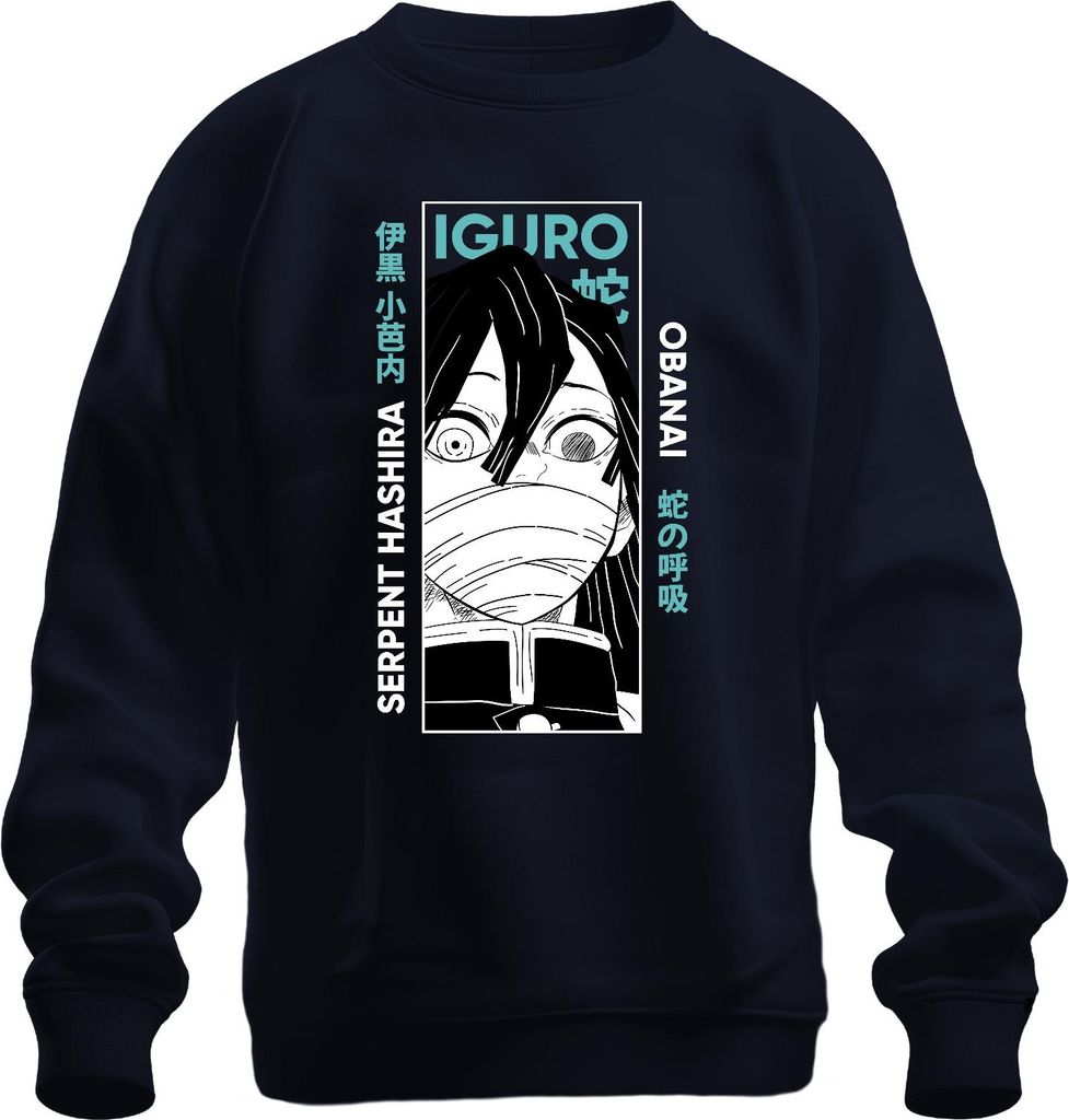 Iguro Obanai Serpent Hashira Dämonenjäger Anime Geschenk Japan Y2K Streetwear Uni Sweatshirt Pullover, Navy, S