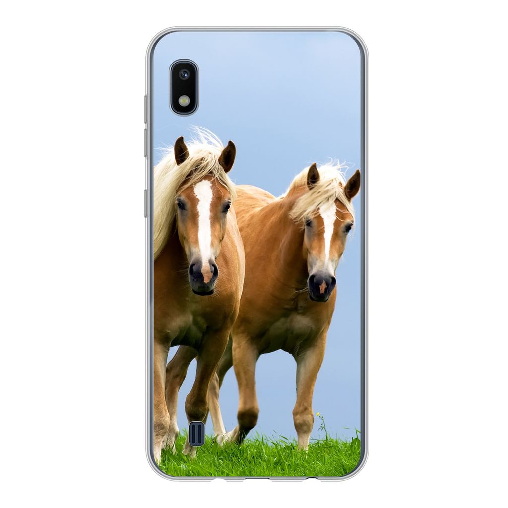 MuchoWow Handyhülle Schutzhülle Hülle für Samsung Galaxy A10 Pferde - Gras - Luft Silikon Softcase Handy Hülle - Schutzhülle