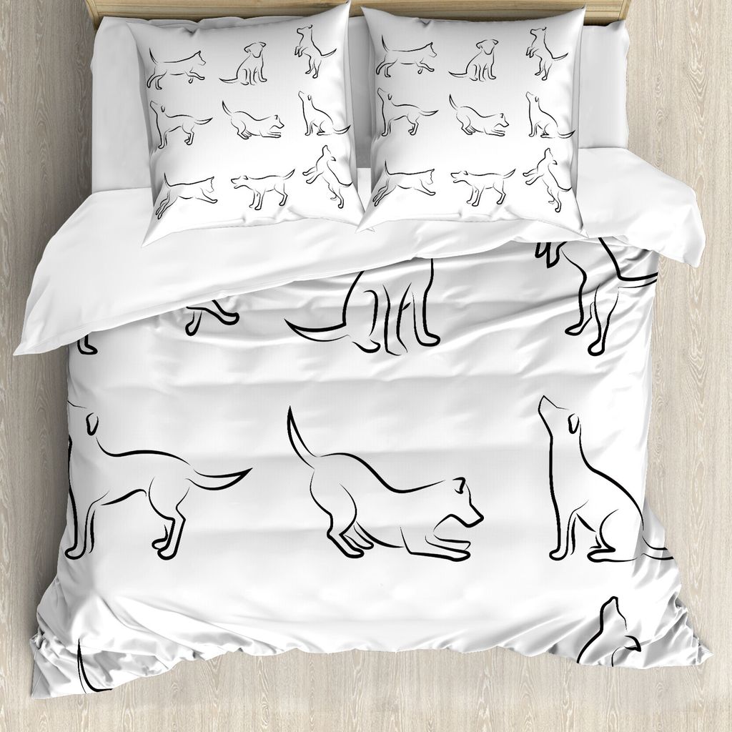 ABAKUHAUS Hund Bettbezug, Digital-Hündchen, Milbensicher Allergiker geeignet mit Kissenbezügen, 200 cm x 200 cm - 80 x 80 cm, Weiß schwarz