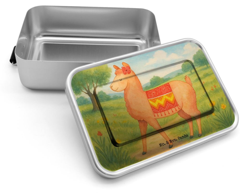 Mr. & Mrs. Panda Essensbox Alpaka Stolz Design - Weiß - Geschenk, Lunchdose, Blech Brotdose, Snackbox, Lunchbox, Frühstücksbox, Lama