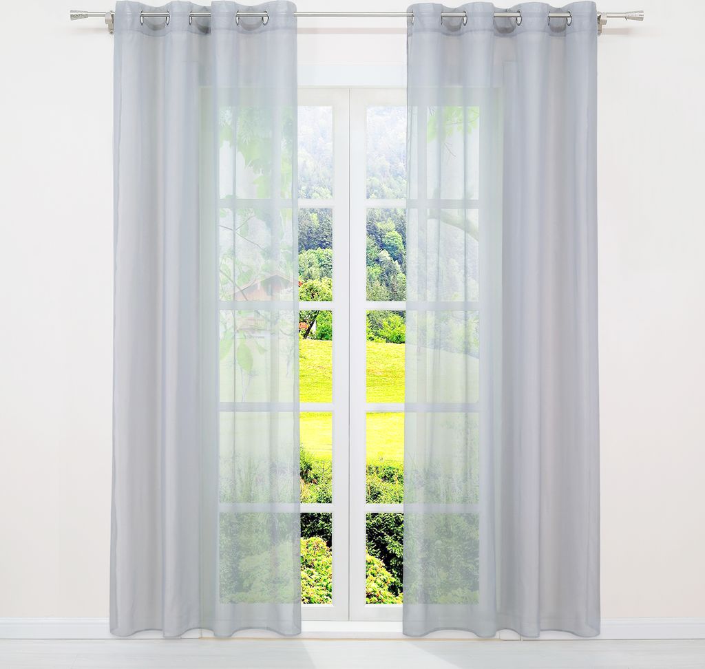 Gardinen Vorhänge Voile Gardine Transparent Dekoschal Uni Ösen Vorhang Hellgrau HxB 145x140 cm 1 Stück
