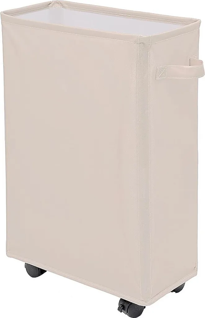 Panier à linge étroit à roulettes beige 40L - Chariot pliable gain de place