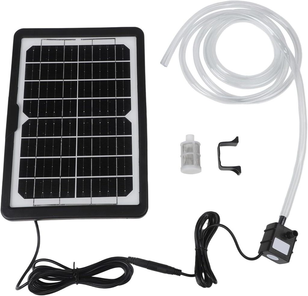 Solarbetriebener Teichbrunnen – Notstromakku – 10 Düsen + 1,5 m Schlauch – Wasserfall/Garten