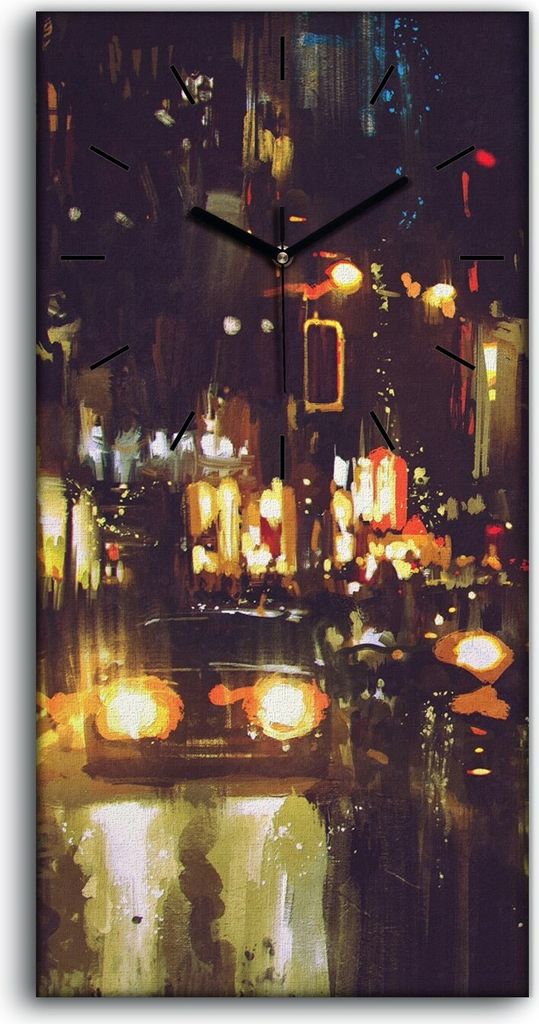Dekor Leinwand Uhr Wandbilder 30x60 Malerei Stadt Nacht Straße Autos Kunst - schwarze Hände