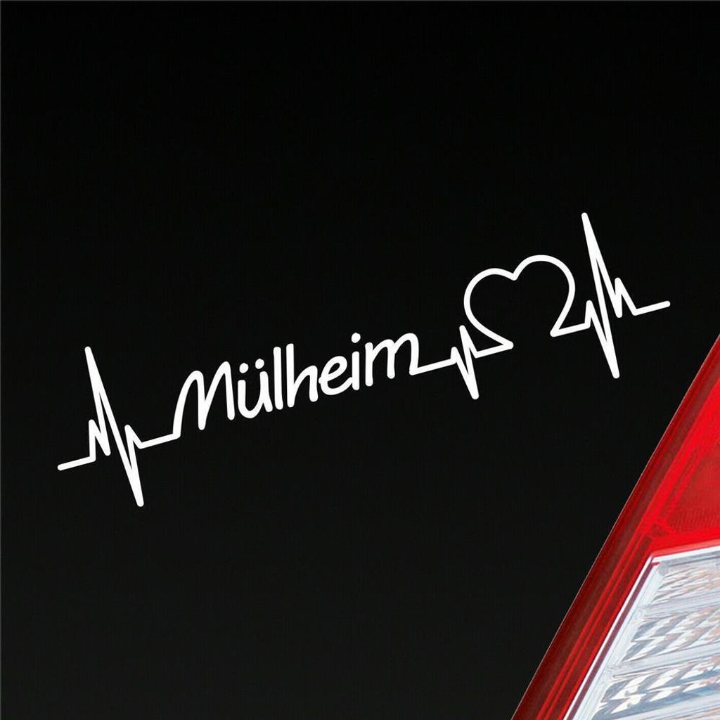 Auto Aufkleber Mülheim Herz Herzschlag 19x5 cm Weiss Matt Sticker Heckscheibenaufkleber
