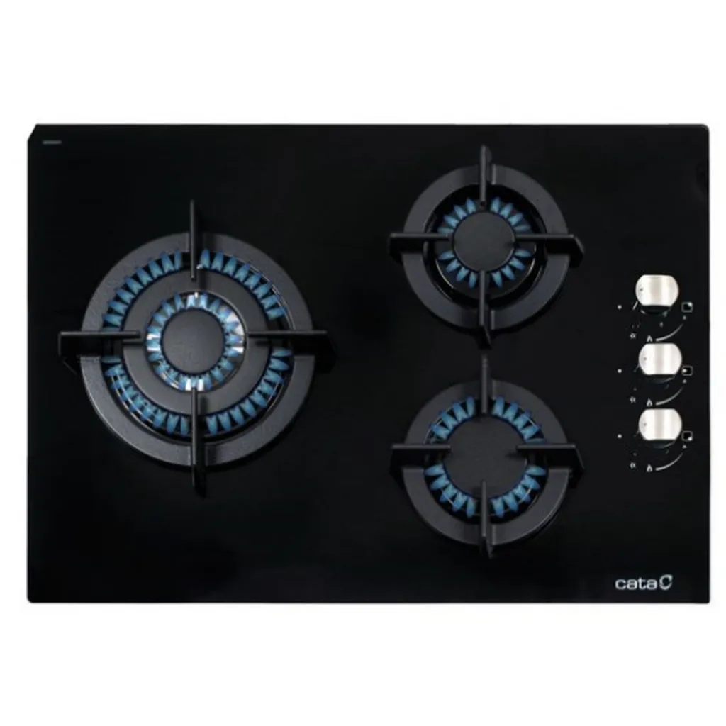 Table de Cuisson Gaz 3 Feux CATA CCI 5003 BK en Verre Trempé Noir 59cm
