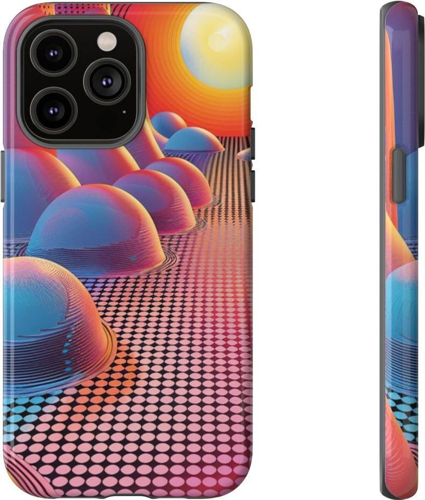 Abstrakter Sonnenaufgang mit blauen Formen – Hülle Kompatibel mit iPhone 14 Pro Max