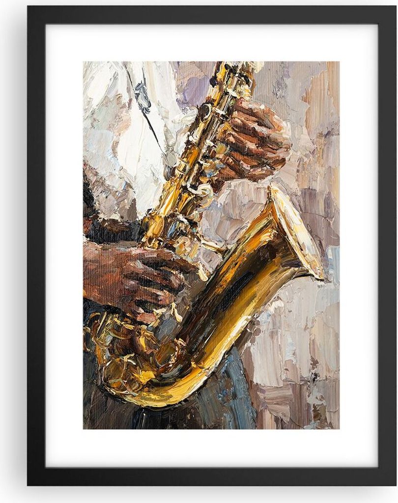 Gerahmtes Poster - Schwarzer Rahmen - Saxophon Öl Musiker - 30x40 cm - Wand Bild - Wanddeko - Wandbilder - Kunstposter - Wandposter - Bilderrahmen...