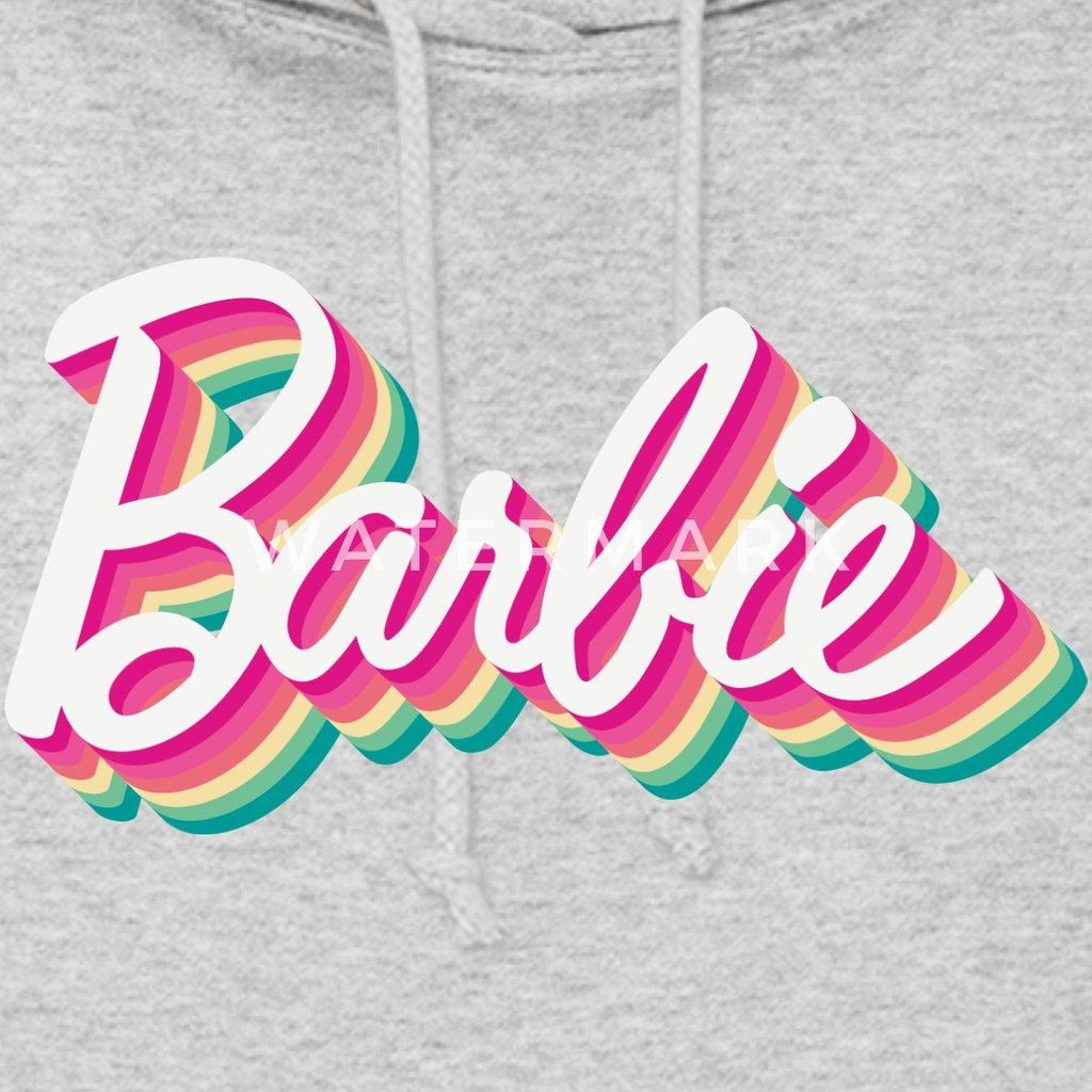 Spreadshirt Barbie Buntes Logo Damen Hoodie, XL, Hellgrau meliert