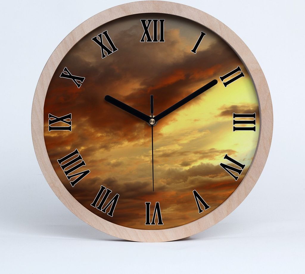 Holzuhr 20fi cm wanduhr - schwarze Spitzen - Sonnenaufgang