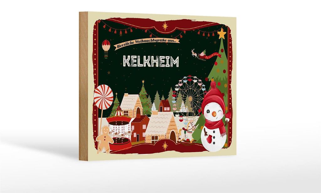Holzschild Weihnachten Grüße KELKHEIM Geschenk Dekoration 18x12 cm