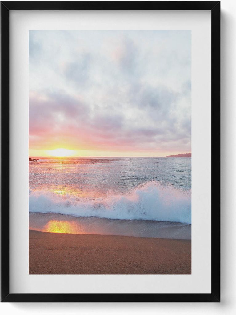 Meeresstrand und Sonnenuntergang– Wandbild mit Rahmen – Gerahmtes Bild – Wanddekoration – 50x70 cm – Schwarz Rahmen