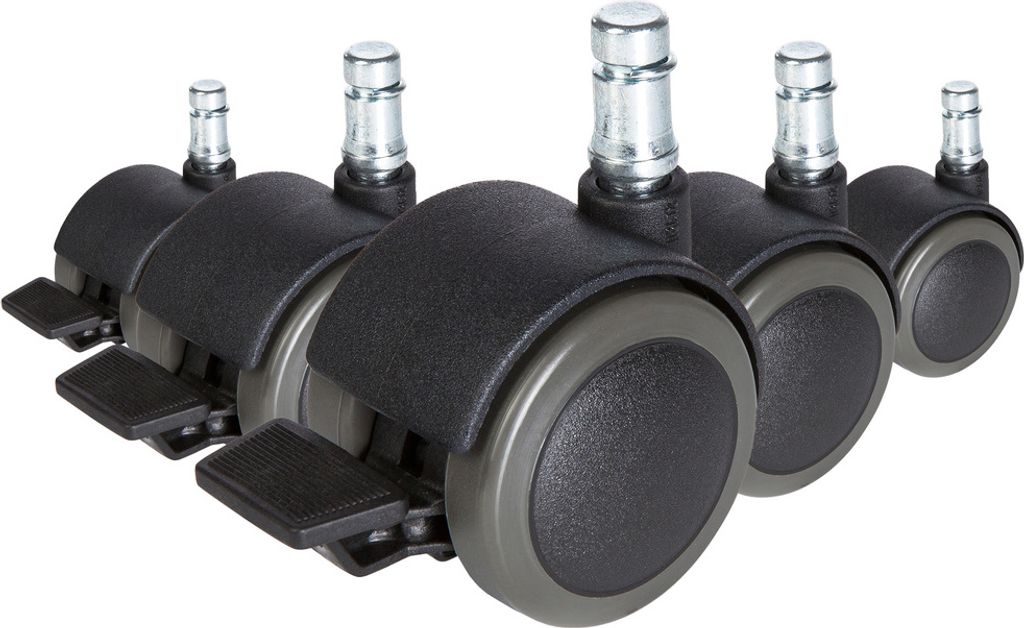 hjh OFFICE Stuhlrollen 5x ROLO STOP 11mm/50mm Ersatz Rollen Bürostuhl für Parkett, Laminat, Fliesen oder Steinboden