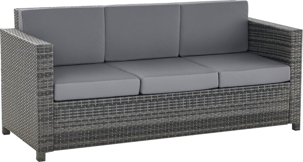 Poly-Rattan Sofa mit Kissen 3-Sitzer Garten Loungesofa Metall Polyester Grau 185 x 70 x 80 cm
