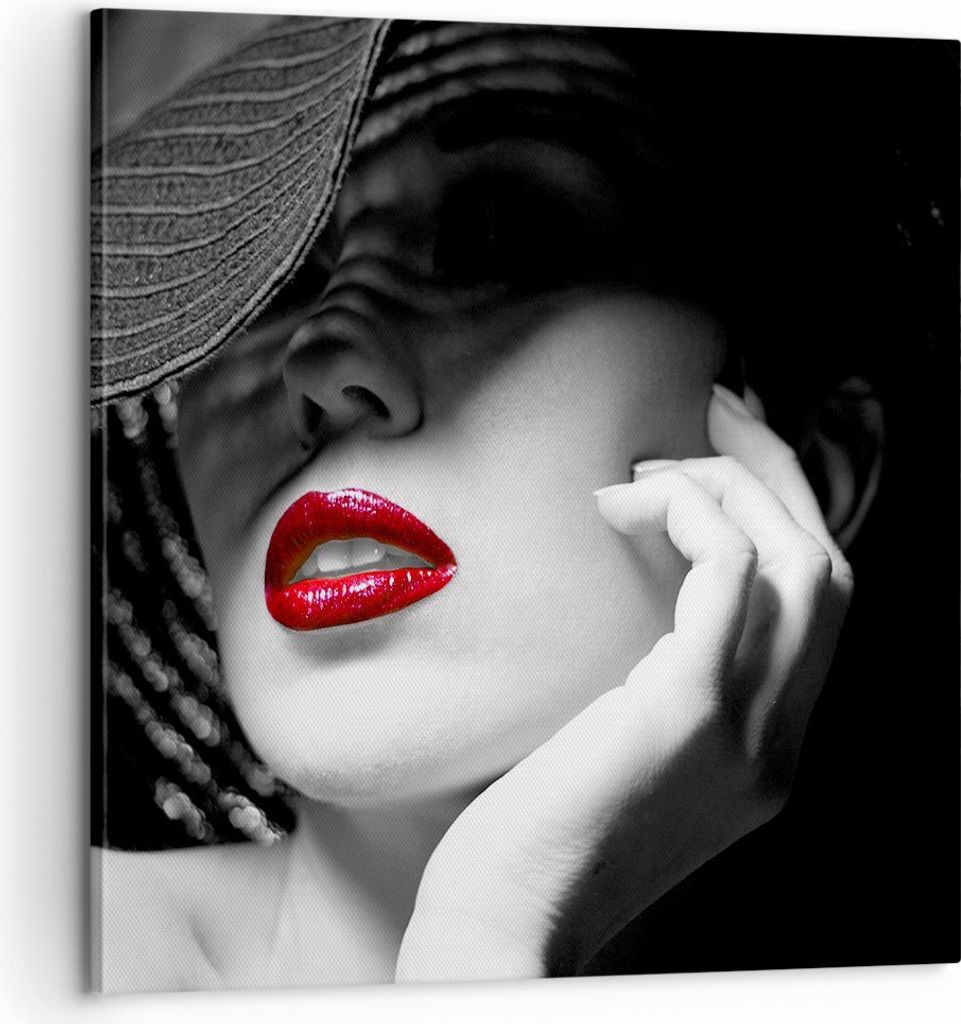 Bild auf Leinwand - Leinwandbild - Frau Gesicht Lippen - 60x60cm - Wand Bild - Wanddeko - Wandbilder - Leinwanddruck - Bilder - Kunstdruck - Wandde...