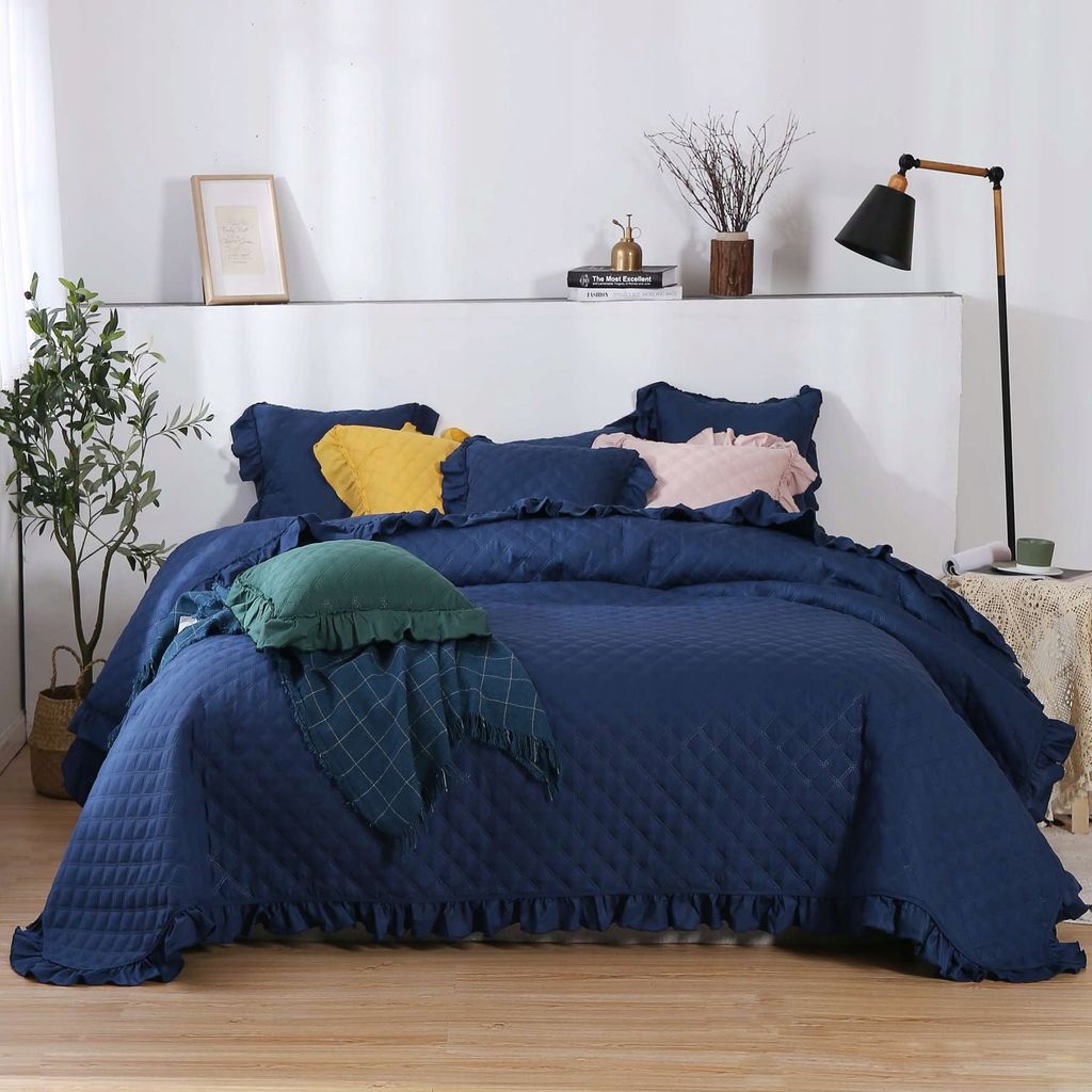 marineblaue Bettdecke gesteppt doppelseitig Bettdecke 160x220CM PLED FALBANKS RUFFY