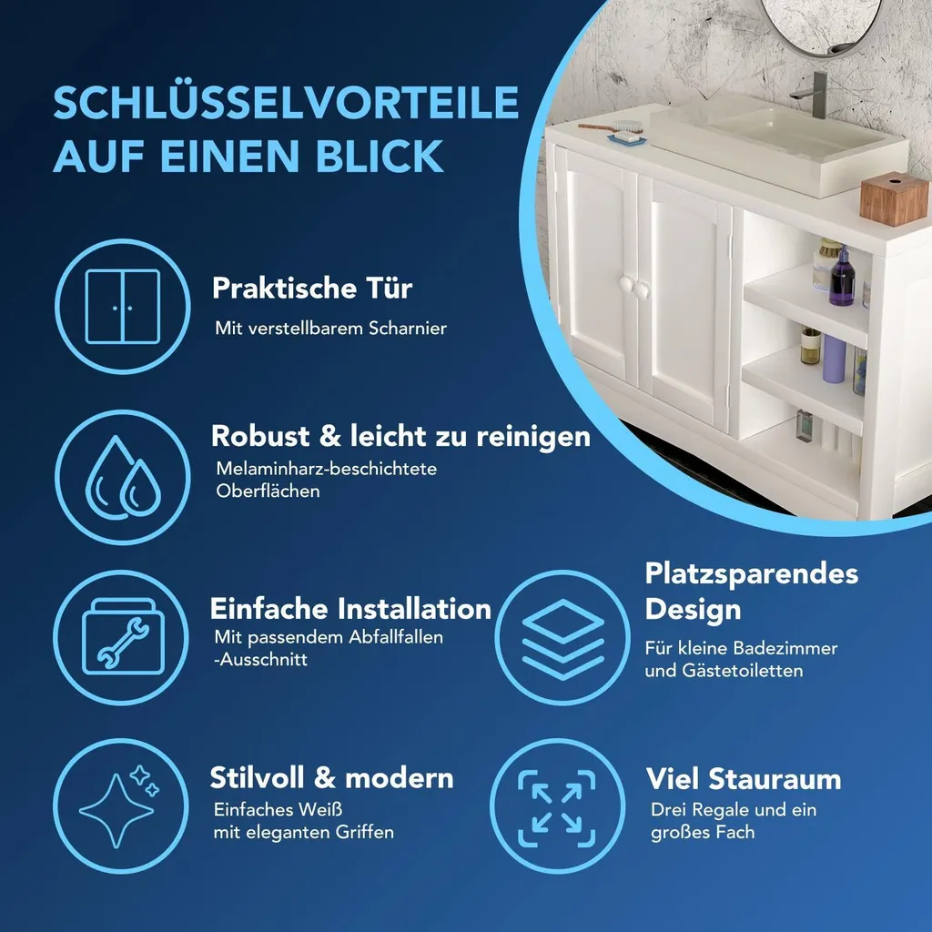 Meuble salle de bain au sol sans perçage avec plan en Solid Surface