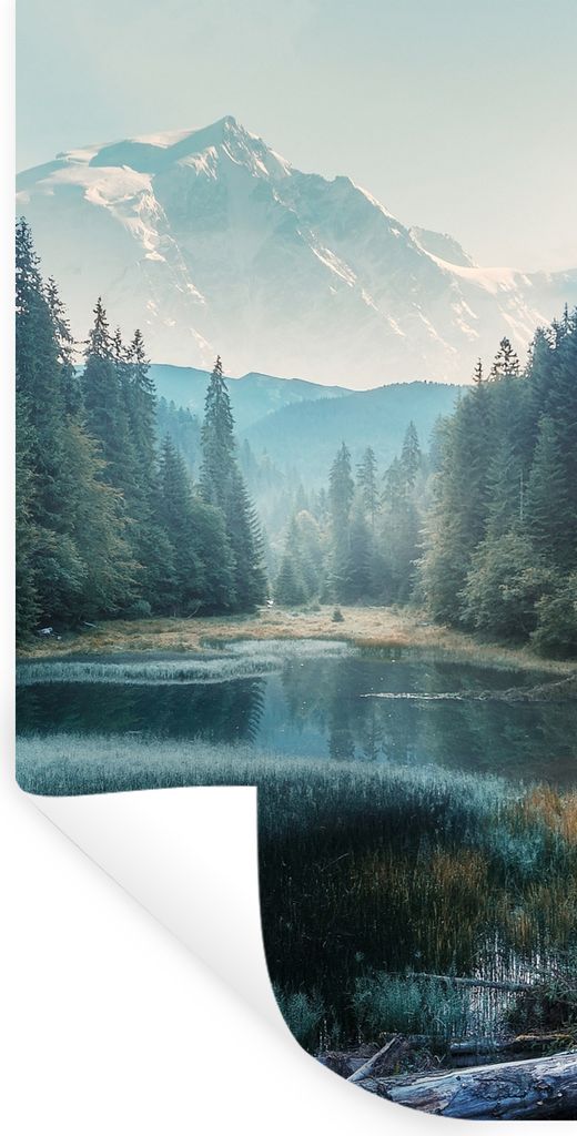 MuchoWow Wandtattoo Wandsticker Wandaufkleber Wald - Gras - Berge - Bäume - Natur 40x80 cm Selbstklebend und Repositionierbar - Repositionierbar...