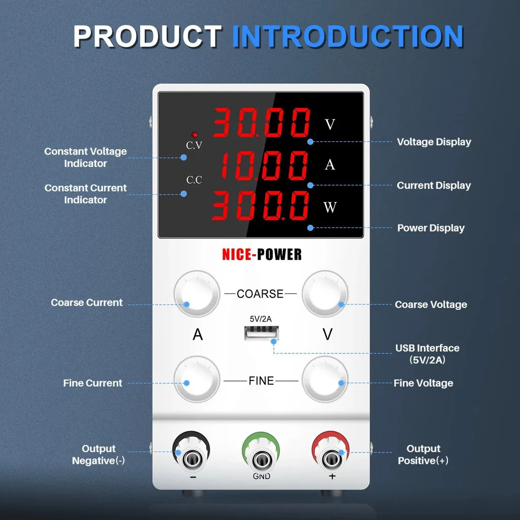 Alimentation de laboratoire CC 60V 5A - Modèle Basic Réglable Bleue
