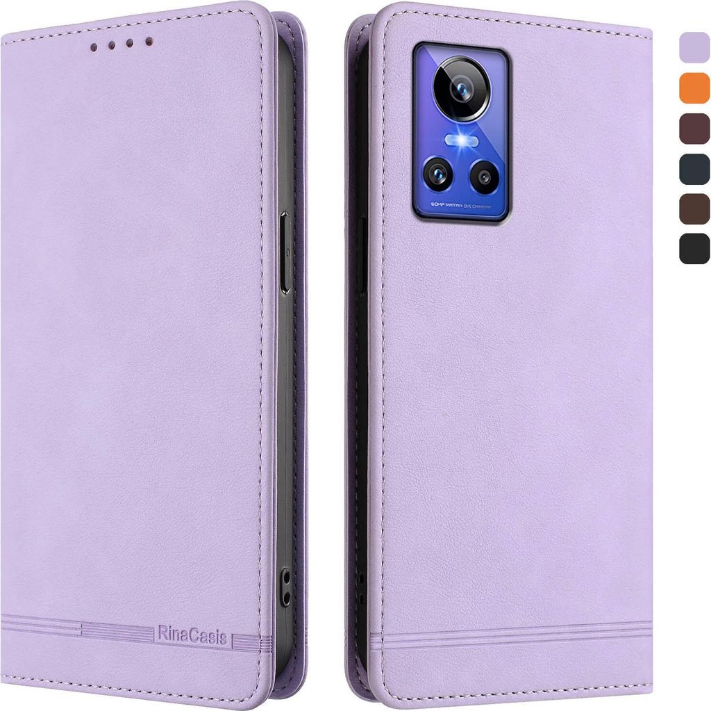 Hülle für Realme GT Neo 3, Retro Kunstleder Ständer Klapphülle mit Kartenfächer und Magnetische Violett