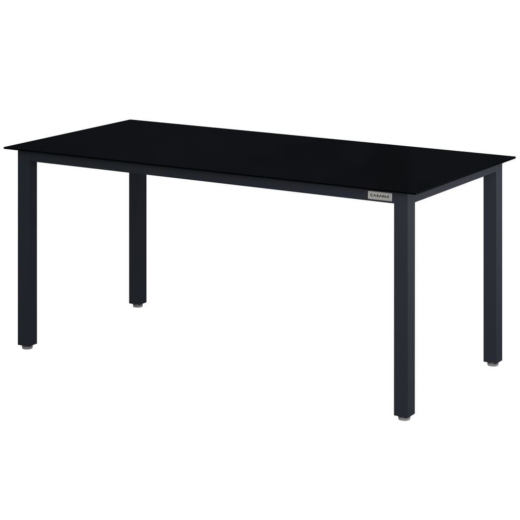Casaria Aluminium Gartentisch 4 Personen 87x87x73 cm Höhenverstellbar 5 mm Sicherheitsglas Wetterfest Garten Terrasse Balkon Esstisch Schwarz, Far...