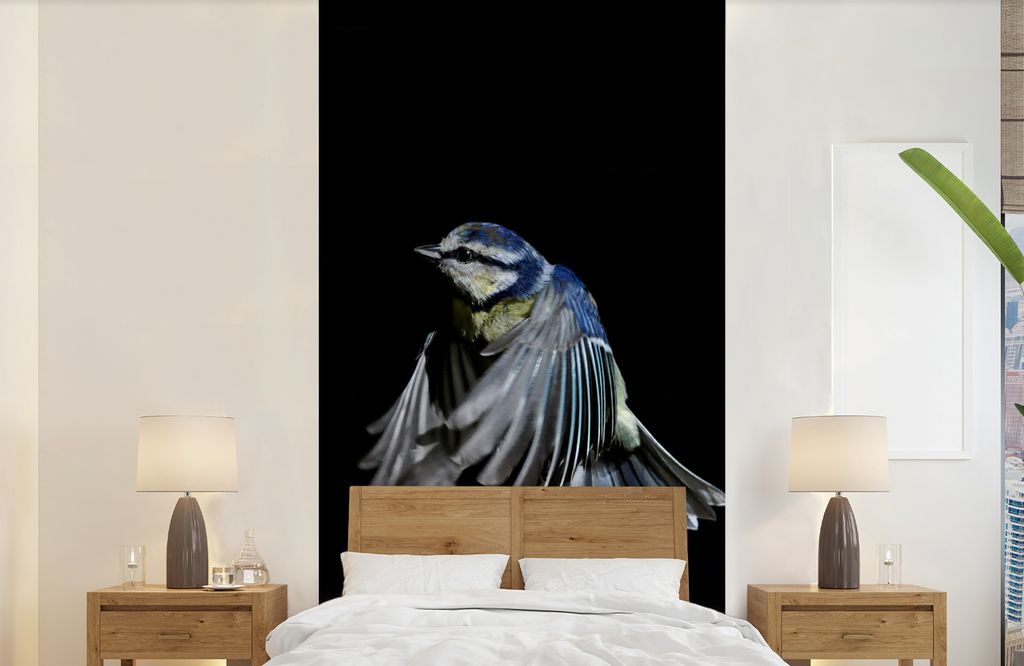 MuchoWow Fototapete für Wohnzimmer oder Schlafzimmer Wandtapete Vinyl Motivtapete Vögel - Federn - Schwarz - 120x240 cm - Hintergrundbild