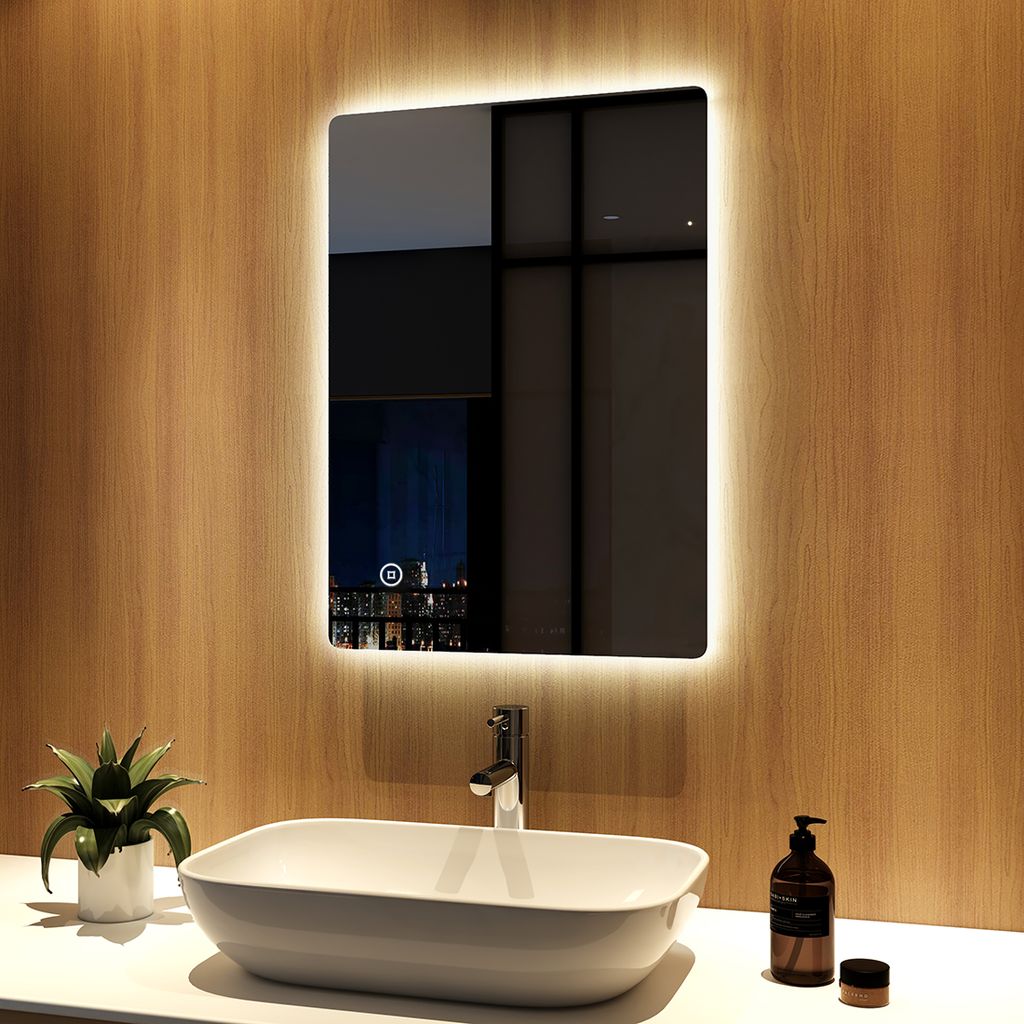 50x70 cm Wandspiegel Badspiegel mit LED Touch Beschlagfrei Badezimmer Spiegel