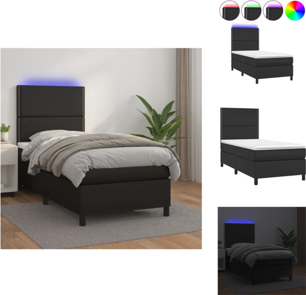 Lit Boxspring 90x190 cm avec matelas et LED noir : fini le mal de dos