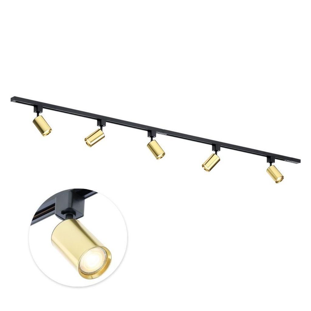 Qub Focus III - LED Schienensystem - Gold - 1-Phasen - 200cm - 5x GU10 Spots - I-Form