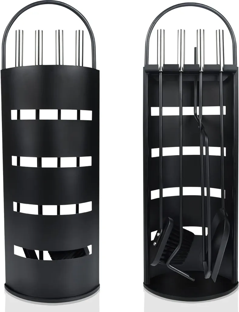 Serviteur de cheminée 5 accessoires en inox noir pour poêle et foyer