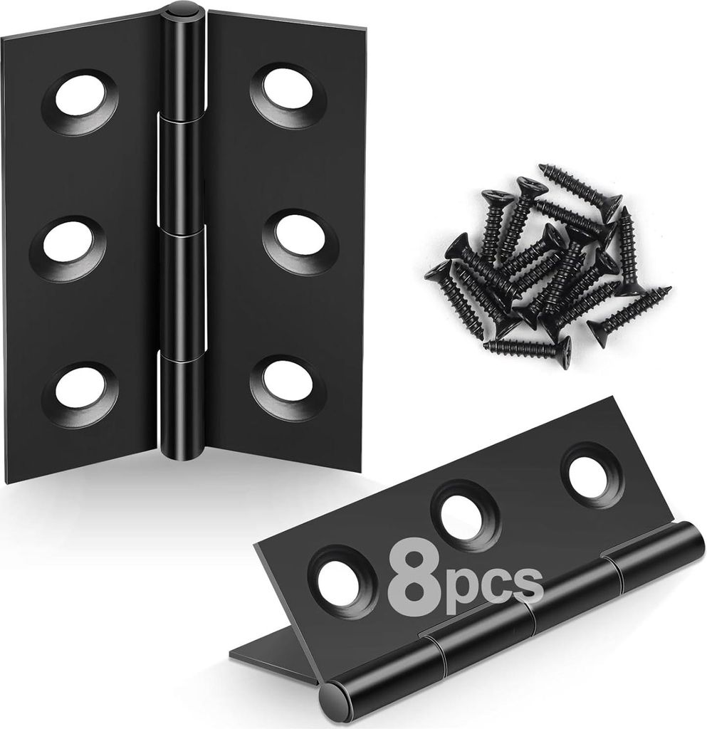JatilEr 8 Stück Scharniere Klappbar 44mm * 31mm, Scharnier Schwarz Edelstahl Schanier Klein Schaniere Scharnierband mit 48 Stück Schrauben, Leich...