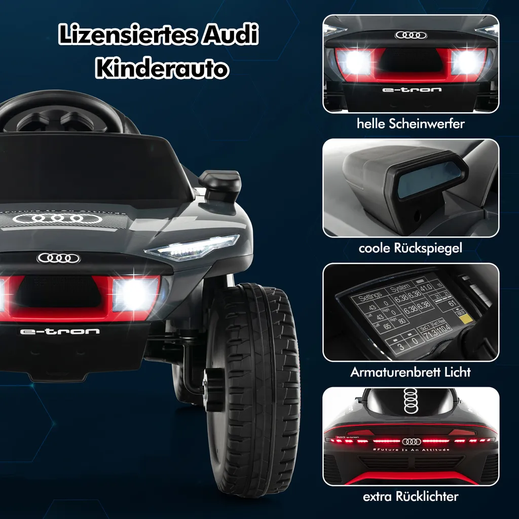 Audi électrique enfants 12V : suspensions, télécommande et feux LED Gris - 7