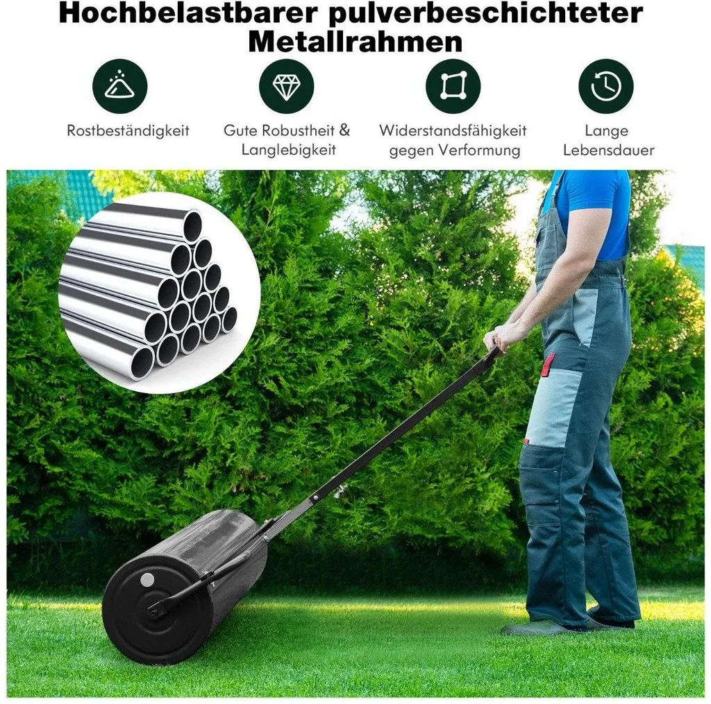 Rullo da giardino in metallo per il fissaggio del rullo per erba 99 x 30 x 137 cm nero