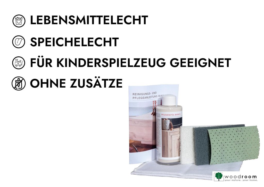 Woodroom Möbelpflegeöl-Set 6-teilig 150 ml für hellgeölte Möbel