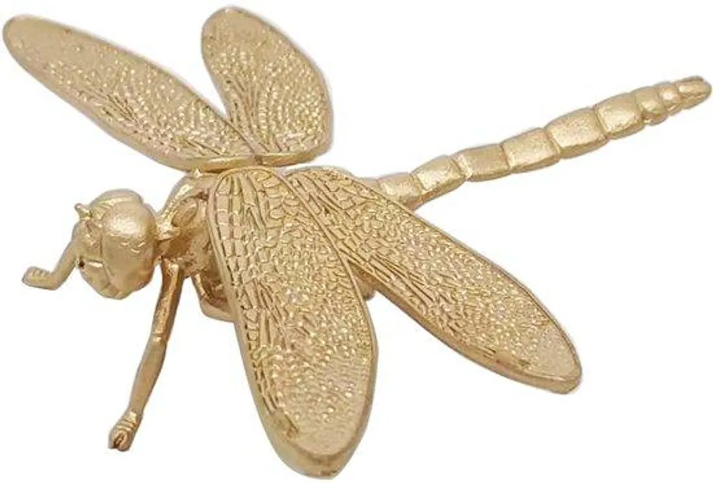 Figurine Libellule pour Déco de Table - Ornement en Métal Jaune 15cm