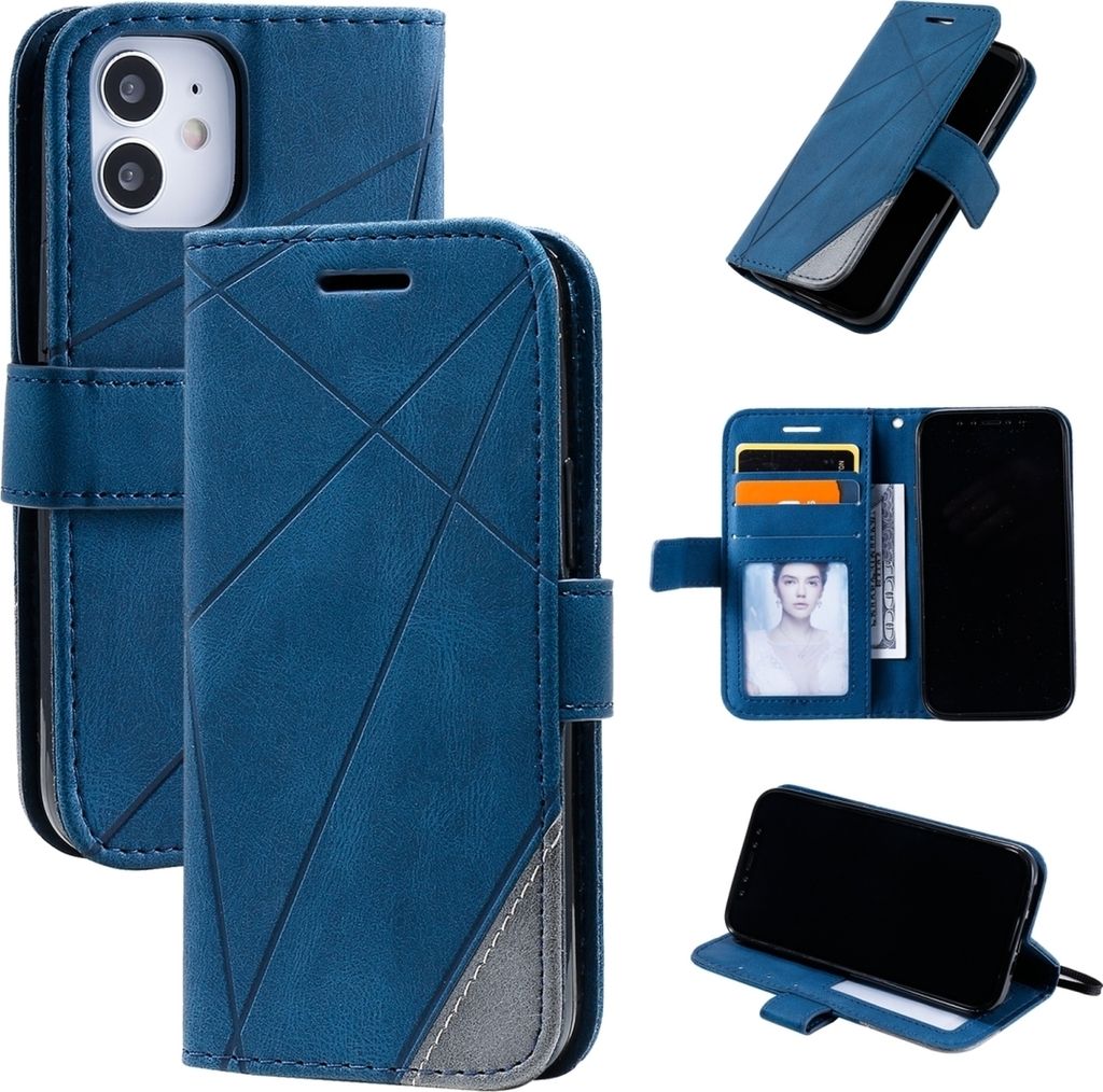 Mobigear Rhombus iPhone 12 Mini Hülle Klapphülle Geldbörse - Blau