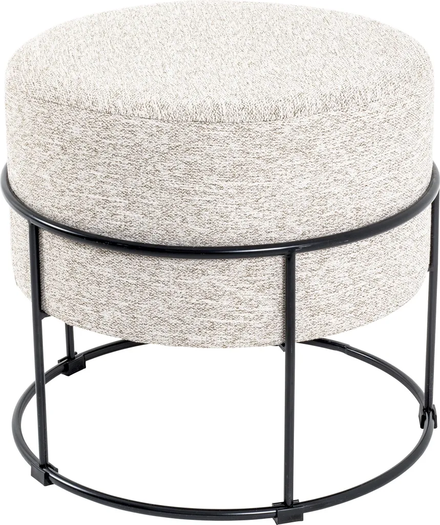Pouf en tissu crème et métal noir HAKU Möbel avec structure en MDF