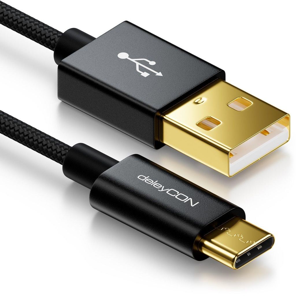 deleyCON 2m USB-C auf USB-A Kabel Ladekabel Datenkabel Produktbild 