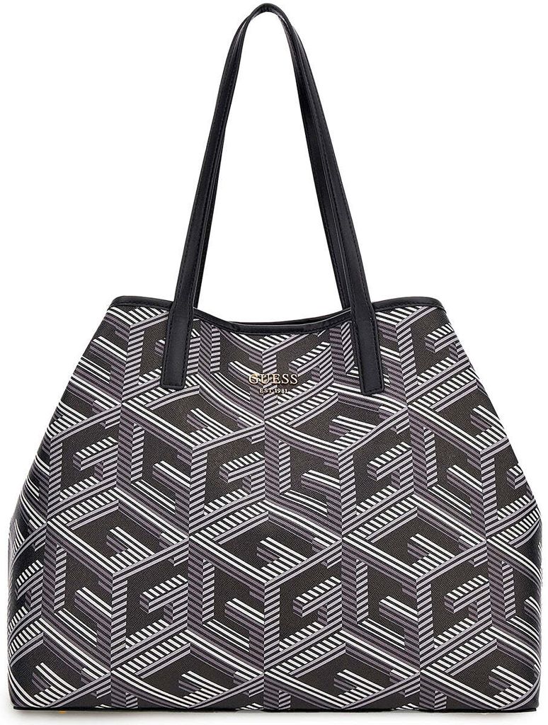 Guess Vikky Frauen G Cube Logo Druck Shopper Tasche Schwarz Silber – Einheitsgröße / Schwarzgrau