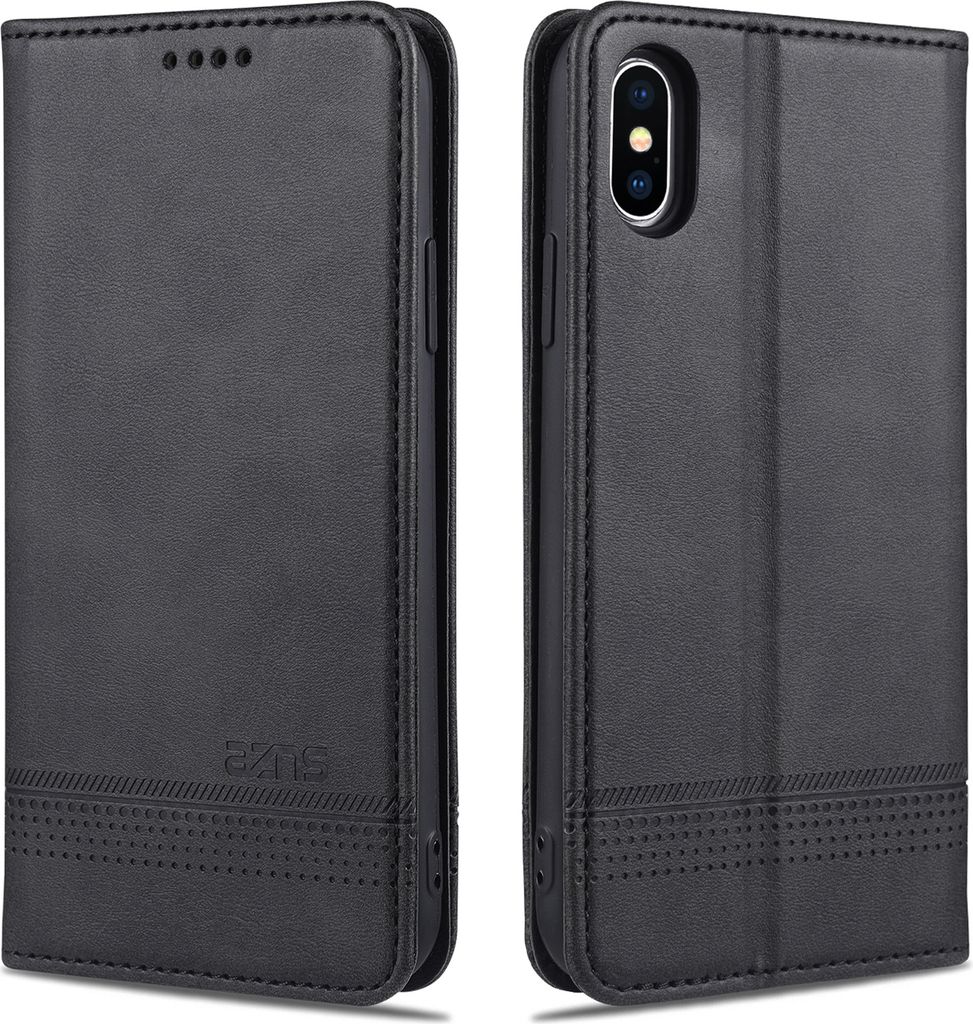 LaimTop LederHülle für iPhone XS Max, Klapphüllen Brieftasche Magnetverschluss Ständer Schutzhülle für iPhone XS Max Schwarz