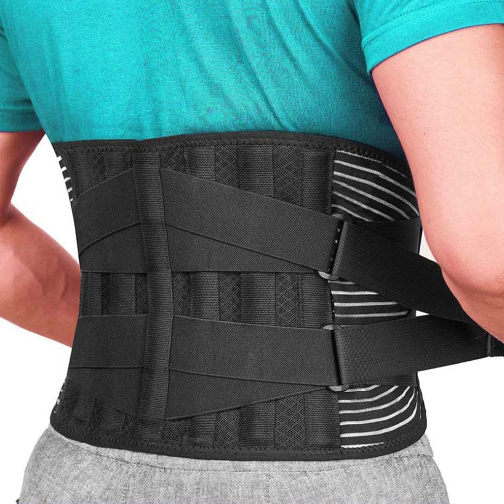 OKWISH Rückenstützgürtel mit 6 Träger Aluminiumstreifen, Bequeme Rückenbandage für Herren und Damen Lendenpolster zur unteren Rücken (L, 95-...