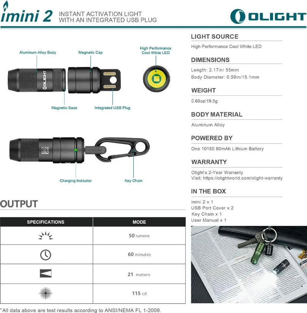 Mini Lampe Torche LED Olight iMini Noire pour Trousseau de Clés - 4